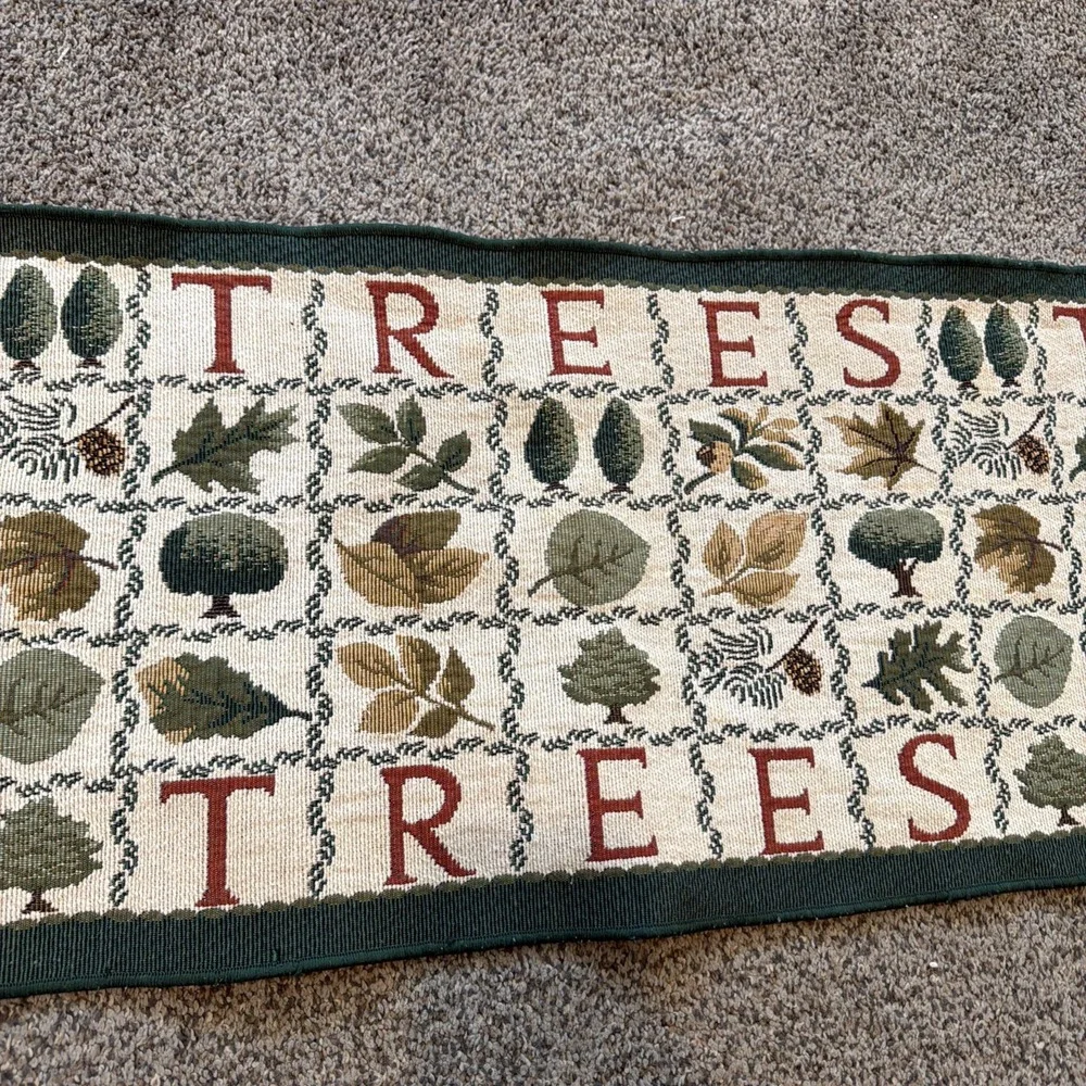 Trees Botanical Leaves Fall Tapestry Table Runner Green Border 64